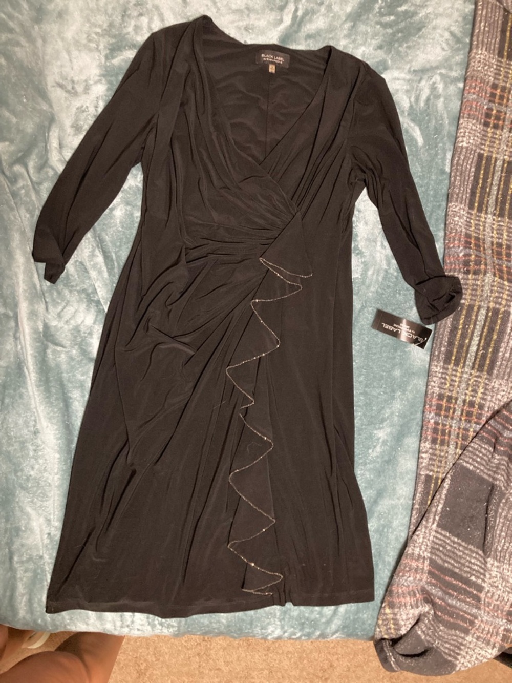 Black Label Black Long-Sleeve Ruffle Wrap-Style Dress